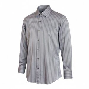 Zegna Gray Stripe Cotton Dress Shirt 41 16 Made in Italy Button Front